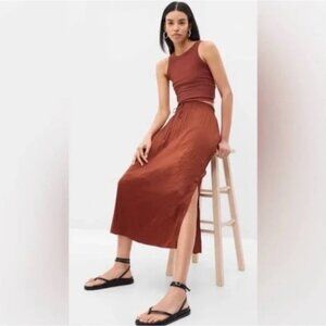 GAP Pleated Pull On Midi Skirt, Copper Beech Rust Size XXS